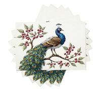 Placemats For Table Set Of 2,Branch Peacock Dining Table Mats Non-Slip,Heat Resistant,Realistic Illustration Placemats For Linen Table,Easy To Clean Washable,For Restaurant,Kitchen,Hotel,Blue-Green