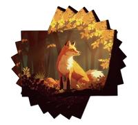 Placemats For Table Set Of 6,Forest Red Fox Dining Table Mats Non-Slip,Heat Resistant,Animal Illustrations Placemats For Linen Table,Easy To Clean And Washable,For Restaurant,Kitchen,Hotel,Orange-Red