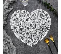 Placemats For Table, Silver Hollow Heart Pattern Table Mats for Dining Room, Kitchen or Holiday Décor, 38x38cm, Set of 2