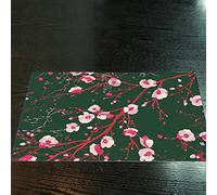 Placemats Pink Flower Dark Green Place Mats PVC Washable Table Mats Wipeable Heat Resistant Mat Tear-Proof Heat Proof Mat for Kitchen Table Placemats 30x45cm 6 Pcs