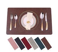Placemats,Placemats for Dining Table Set of 4 ,Design-Classic Faux Leather Non-Slip Place Mats,Indoor&Outdoor Table Mats,Washable Heat-Resistant for Dining Table Decor (Brown, 4)