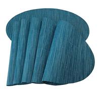 Placemats,Red-A Imitation Bamboo Oval Woven Vinyl Heat Resistant Placemats Washable Table Mats for Kitchen Table Set of 6,Blue