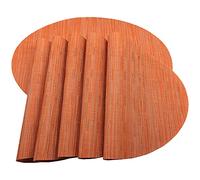 Placemats,Red-A Imitation Bamboo Oval Woven Vinyl Heat Resistant Placemats Washable Table Mats for Kitchen Table Set of 6,Orange