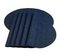 Placemats,Red-A Imitation Bamboo Oval Woven Vinyl Heat Resistant Placemats Washable Table Mats for Kitchen Table. (Set of 6, Navy Blue)