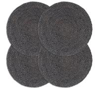 Placemats Round Dark Grey Jute 38cm Set of 4 Handwoven Table Placemats Natural