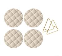 Placemats Set, 4pcs Round Silicone Non Slip Heat Resistant Table Mats, Pattern Pot Bowl Coasters with Stand(White 16cm)