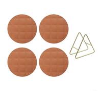 Placemats Set, 4pcs Round Silicone Non Slip Heat Resistant Table Mats, Pattern Pot Bowl Coasters with Stand(Brown 16cm)