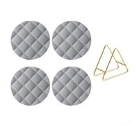 Placemats Set, 4pcs Round Silicone Non Slip Heat Resistant Table Mats, Pattern Pot Bowl Coasters with Stand(Blue and gray 16cm)