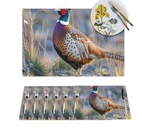 Placemats Set 6 PCS Heat Resistant Place Mats for Dining Table Washable Placemats Pheasants Animals PVC Place Mats Non-Slip Woven Table Mats for Kitchen Wedding Party Holiday Decor
