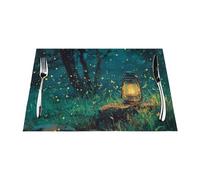 Placemats Set of 1 PC Heat Resistant Non-Slip Place Mats for Dining Table Fireflies and Lantern Placemats Wipeable Washable PVC Weave Table Mats for Party Kitchen Dining Decor 45 x 30 cm