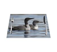 Placemats Set of 1 PC Heat Resistant Non-Slip Place Mats for Dining Table Loon Birds Placemats Wipeable Washable PVC Weave Table Mats for Party Kitchen Dining Decor 45 x 30 cm