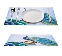 Placemats Set of 1, Retro Blue Peacock Decorative Resistant Non-Slip Washable Place Mats Woven Vinyl Placemat Waterproof for Kitchen Table and Bar Mats