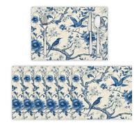 Placemats Set of 2, Birds On Branches Place Mats Table Washable Non-slip Heat Insulation for Diningtable Protection Traditional Chinese Table Mats for Kitchen Dinning 18"X12", Blue And White