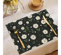 Placemats Set of 2 for Dining Table,Cotton Linen Love Daisy Print Dining Decor for Daily Use, Watercolor Flowers Place Mats Heat Resistant Non-Slip Table Mats, 12x18 Inches