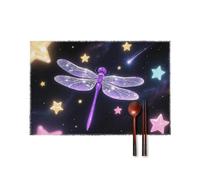 Placemats Set of 4-12x18 Inch Canvas Heat-Resistant Non-Slip Table Mats Washable Reusable Tablemats, Purple Dragonfly Shiny Stars Place Mats for Dining & Decor