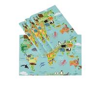 Placemats Set of 4 Animal World Map, Heat Resistant Placemats Education Washable Table Mats for Kitchen Dinning Table Decor,18 x 12 Inch