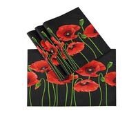 Placemats Set of 4 Beautiful Poppy Flowers, Heat Resistant Placemats Red Poppy Washable Table Mats for Kitchen Dinning Table Decor,18 x 12 Inch