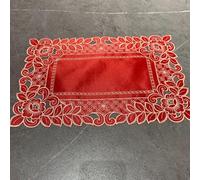 Placemats Set of 4, Embroidered Placemats, Embroidered Hollow Fabric Household Rectangular Place Mats Desktop Decoration,Red,28x43cm