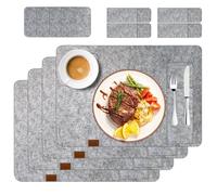 Placemats Set of 4 Felt Table Mats Coasters Cutlery Bags Heat-Resistant Washable Wipeable Non-Slip Place Mats for Kitchen Dining Home Restaurant Hotel Indoor Outdoor Party Accessories (Light Grey)