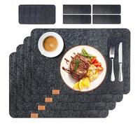 Placemats Set of 4 Felt Table Mats Coasters Cutlery Bags Heat-Resistant Washable Wipeable Non-Slip Place Mats for Kitchen Dining Home Restaurant Hotel Indoor Outdoor Party Accessories (Dark Gray)