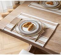 Placemats Set of 4 for Dining Table Décor, Woven Cloth Place Mats for Farmhouse Kitchen Tabletop, Handcrafted Machine Washable Cotton Table mats 13 x 19 Inch, Brown and White