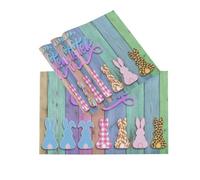 Placemats Set of 4 Happy Easter Bunny Farm Wooden, Heat Resistant Placemats Easter Colorful Rabbit Washable Table Mats for Kitchen Dinning Table Decor,18 x 12 Inch