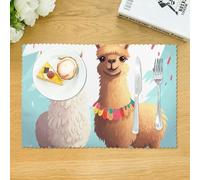 Placemats Set of 4 Heat Resistant Non-Slip Place Mats for Dining Table Llama Alpaca Placemats Washable Woven Table Mats Wipeable Placemat for Kitchen Decoration Indoor Outdoor