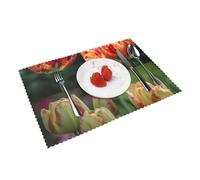 Placemats Set of 4 Heat Resistant Place Mats Non-Slip Washable Table Mats Tulips in the Garden Wipeable Placemat for Kitchen Dining Table Wrinkle Free Table Place Mats for Indoor Outdoor