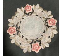 Placemats Set of 4, Lace Placemats, European Rustic Style Embroidered Place Mats Fabric Hollow Round Embroidered Bowl Mats Coffee Coasters,Pink Flower,30x30cm