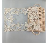 Placemats Set of 4, Lace Placemats, Retro Embroidered Rectangular Table Mat Wall Cabinet Antique Vase Tea Party Living Room Decoration,Champagne,30x42cm