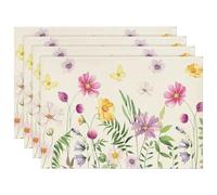 Placemats Set of 4 Modern Floral Design Washable Reusable Table Mats for Dining Kitchen 45x30cm Stain Resistant Fabric Mats for Everyday Use Party Holiday Decor (Floral-A)