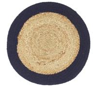 Placemats Set of 4 Natural and Navy Blue Jute and Cotton 38 cm Round Handmade Place Mat Table Mat Non-Slip Heat Resistant for Dining Table Kitchen Restaurant