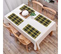 Placemats Set of 4,Plaid Black Yellow Tartan Gingham Checkered Buffalo Check,Washable PVC Place Mats, Woven Vinyl Plastic Placemats for Dining Table, Non-Slip Kitchen Placemats