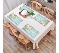 Placemats Set of 4,Seashells Frame on Wooden Nautical Border,Washable PVC Place Mats, Woven Vinyl Plastic Placemats for Dining Table, Non-Slip Kitchen Placemats