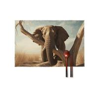 Placemats Set of 4 Washable Heat Resistant Woven Place Mats Resting Elephant Placemats Non-Slip Wipeable Placemats Vinyl Table Mat for Kitchen Dining Room Table Decoration 18 X 12 in