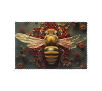 Placemats Set of 6 12x18in YYHHAOFA bee Honeybee Prints - Thick, Sturdy, for Dining, Kitchen, Hotel, Home, and Banquet Decorations