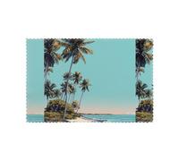 Placemats Set of 6 12x18in YYHHAOFA Coconut Trees by The sea Prints - Thick, Sturdy, for Dining, Kitchen, Hotel, Home, and Banquet Decorations