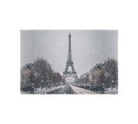 Placemats Set of 6 12x18in YYHHAOFA Eiffel Tower on a Snowy Day Prints - Thick, Sturdy, for Dining, Kitchen, Hotel, Home, and Banquet Decorations