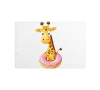 Placemats Set of 6 12x18in YYHHAOFA Giraffe on a Donut Prints - Thick, Sturdy, for Dining, Kitchen, Hotel, Home, and Banquet Decorations