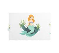 Placemats Set of 6 12x18in YYHHAOFA Mermaid on Seaweed Prints - Thick, Sturdy, for Dining, Kitchen, Hotel, Home, and Banquet Decorations
