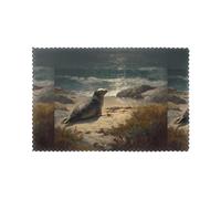 Placemats Set of 6 12x18in YYHHAOFA Sea Lions on The Coast Prints - Thick, Sturdy, for Dining, Kitchen, Hotel, Home, and Banquet Decorations