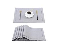 Placemats Set of 6, 19 x 13 inches, Washable Non-Slip Cloth Place Mats, Farmhouse Imitation Linen Fabric Dining Table Mats (Grey)