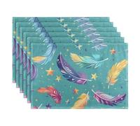 Placemats set of 6 Dining Table Mats Feather Boho Green Star Heat Resistant Non-Slip Washable Place Mats for Kitchen, 30 x 45cm