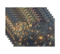 Placemats set of 6 Dining Table Mats Peacock Feather Bohemian Heat Resistant Non-Slip Washable Place Mats for Kitchen, 30 x 45cm