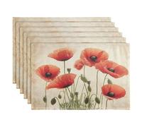 Placemats set of 6 Dining Table Mats Red Poppy Flower Poppies Floral Heat Resistant Non-Slip Washable Place Mats for Kitchen, 30 x 45cm
