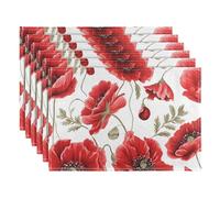 Placemats set of 6 Dining Table Mats Red Poppy Flowers Poppies Heat Resistant Non-Slip Washable Place Mats for Kitchen, 30 x 45cm