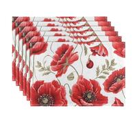 Placemats set of 6 Dining Table Mats Red Poppy Flowers Poppies Heat Resistant Non-Slip Washable Place Mats for Kitchen, 30 x 45cm