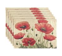 Placemats set of 6 Dining Table Mats Red Poppy Flowers Vintage Poppies Floral Heat Resistant Non-Slip Washable Place Mats for Kitchen, 30 x 45cm