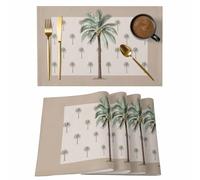 Placemats Set of 6 Dinner Cotton Linen Burlap Heat Resistant Table Mats Tropical Beach Palm Tree Washable Non-Slip Insulation Placemat for Banquet Kitchen Dining Table Decor 13 x 19 Inch