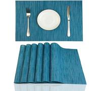 Placemats Set of 6 for Dining Table Heat-Resistant Washable Place Mats Woven Vinyl Kitchen Table Mats Easy to Clean,Blue